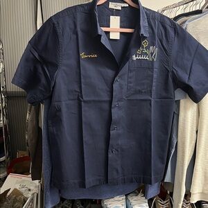Service Works Men's Navy Blue Embroidered Casual Camp Shirt
